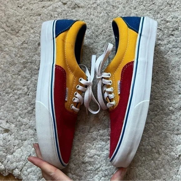 Vans OFF THE WALL Old Skool Red Blue Suede Yellow Canvas  Lace Up Sneaker