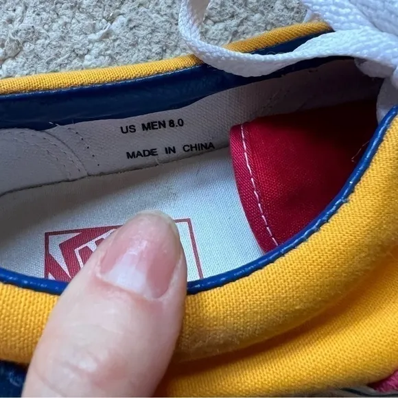 Vans OFF THE WALL Old Skool Red Blue Suede Yellow Canvas  Lace Up Sneaker