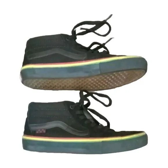 Vans Skate Grosso Mid Rasta Black Suede Canvas Shoe Mens 7.5 Red Yellow Green