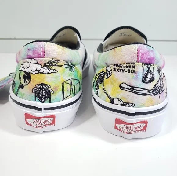 Vans Skate Slip-on Shroom Doom Skeleton Multicolor Canvas Sneakers Men's 8