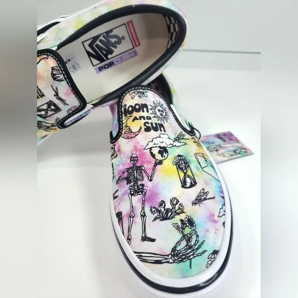 Vans Skate Slip-on Shroom Doom Skeleton Multicolor Canvas Sneakers Men's 8