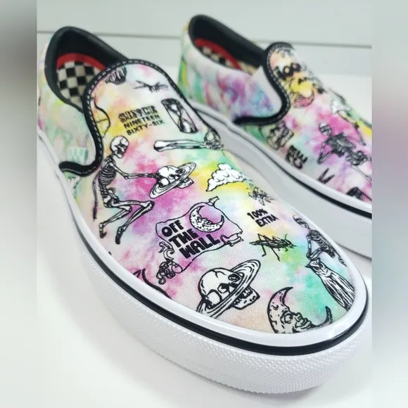 Vans Skate Slip-on Shroom Doom Skeleton Multicolor Canvas Sneakers Men's 8