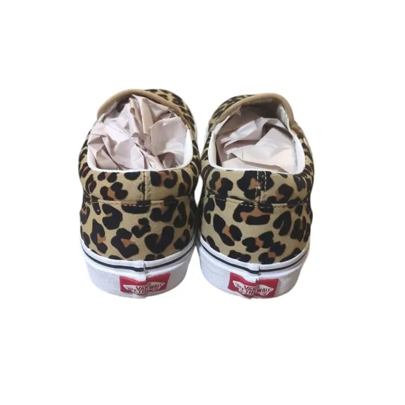 Vans Slip On Canvas Shoes Fuzzy Leopard Print Rosettes