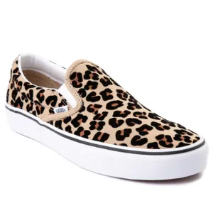 Vans Slip On Canvas Shoes Fuzzy Leopard Print Rosettes