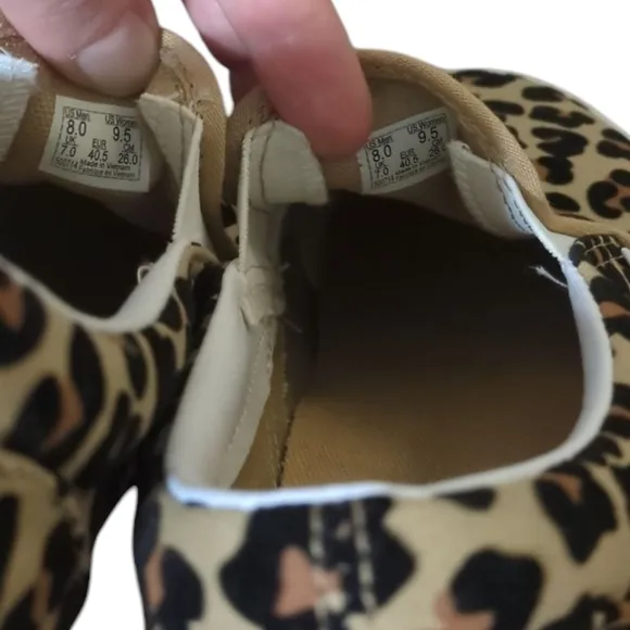 Vans Slip On Canvas Shoes Fuzzy Leopard Print Rosettes