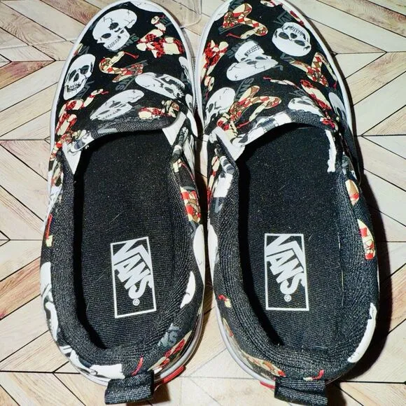 VANS Slip-On Kids Unisex 3 Black Glow Snake Skulls Sneakers Glow In The Dark