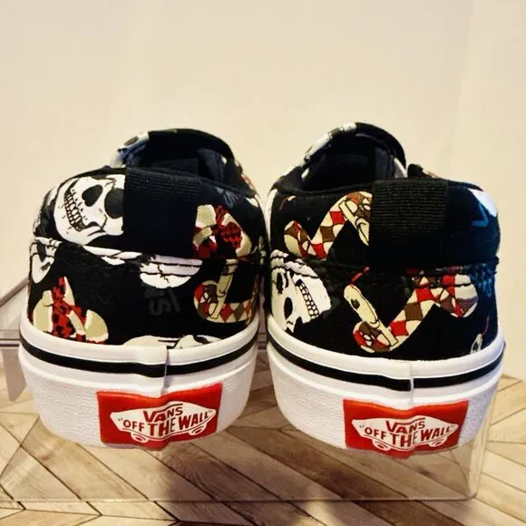 VANS Slip-On Kids Unisex 3 Black Glow Snake Skulls Sneakers Glow In The Dark