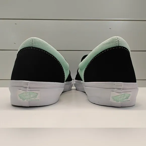 Vans Slip-On Mint Green Black Suede Canvas Skateboard PopCush Sneakers Men's 13