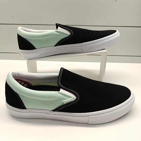 Vans Slip-On Mint Green Black Suede Canvas Skateboard PopCush Sneakers Men's 13