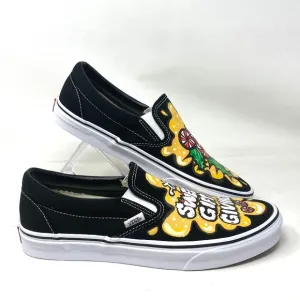 VANS Slip On Sneakers Canvas Yellow Black Men's Skate Low Top Custom Alsu01247