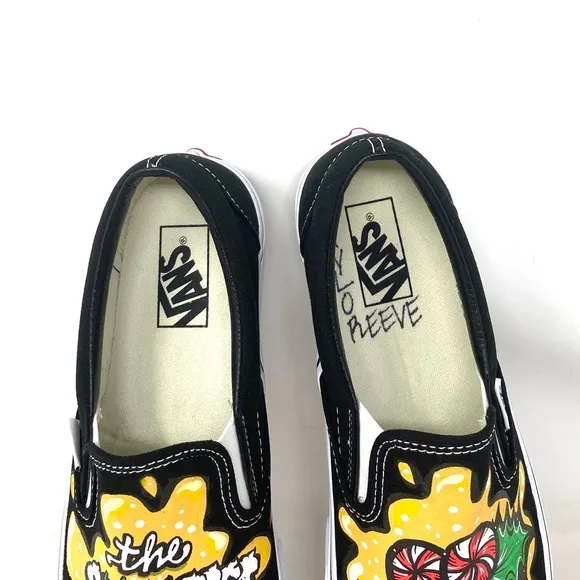 VANS Slip On Sneakers Canvas Yellow Black Men's Skate Low Top Custom Alsu01247