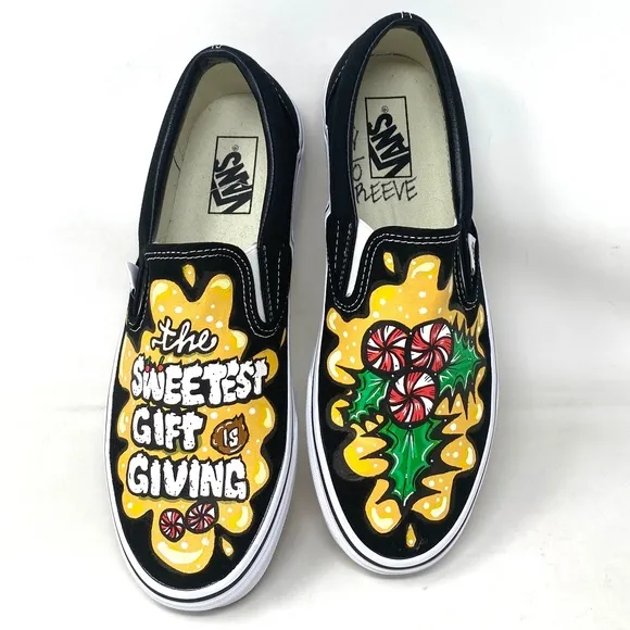 VANS Slip On Sneakers Canvas Yellow Black Men's Skate Low Top Custom Alsu01247