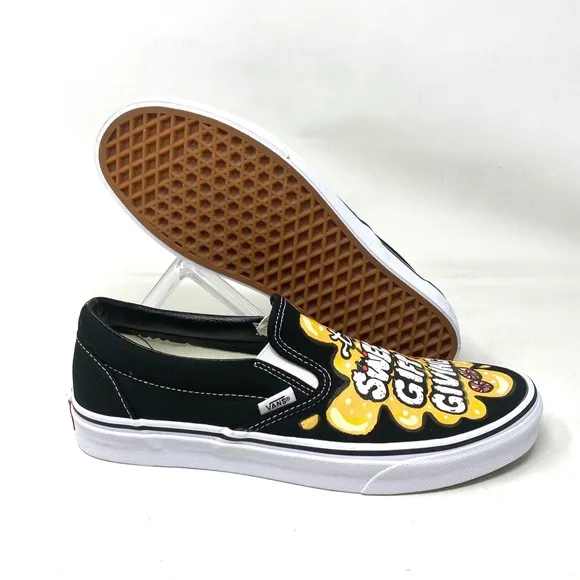 VANS Slip On Sneakers Canvas Yellow Black Men's Skate Low Top Custom Alsu01247