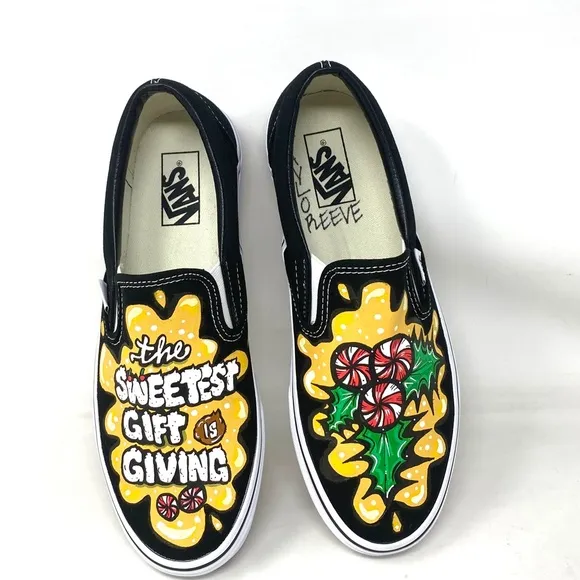 VANS Slip On Sneakers Canvas Yellow Black Men's Skate Low Top Custom Alsu01247