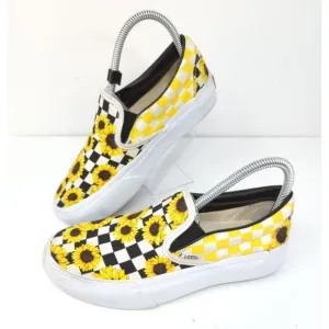 Vans Sunflower Dreams Checkerboard Platform slip on Shoes Womens 6.5 Great Cond