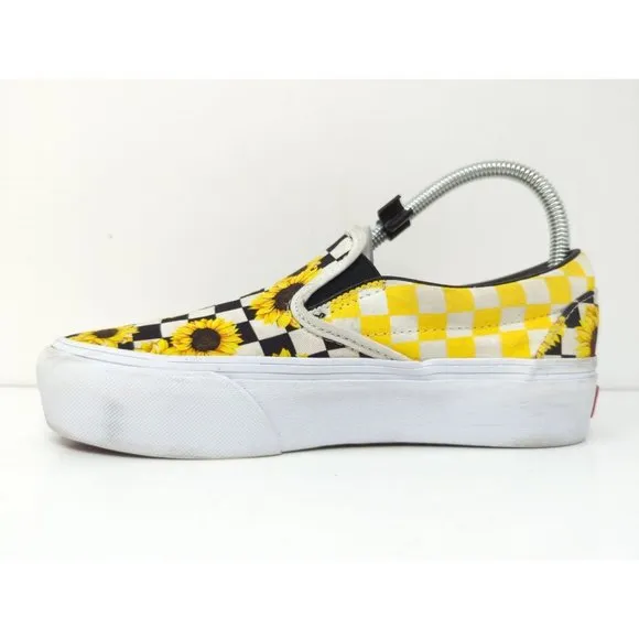 Vans Sunflower Dreams Checkerboard Platform slip on Shoes Womens 6.5 Great Cond