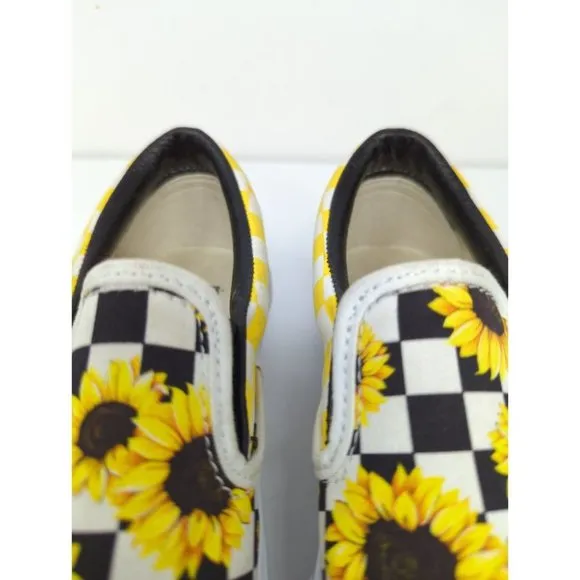 Vans Sunflower Dreams Checkerboard Platform slip on Shoes Womens 6.5 Great Cond