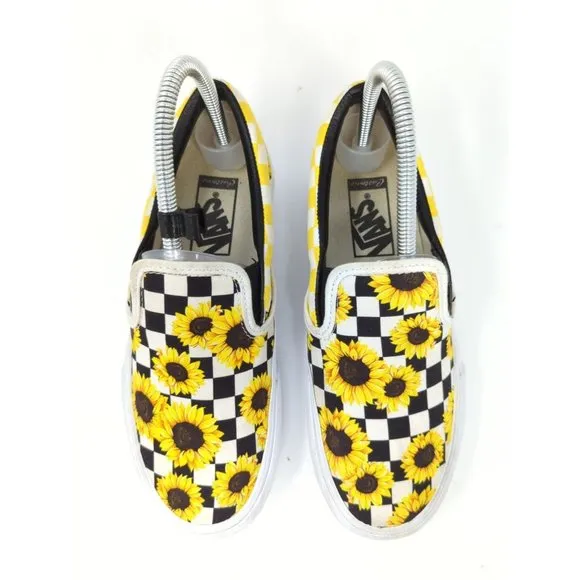 Vans Sunflower Dreams Checkerboard Platform slip on Shoes Womens 6.5 Great Cond