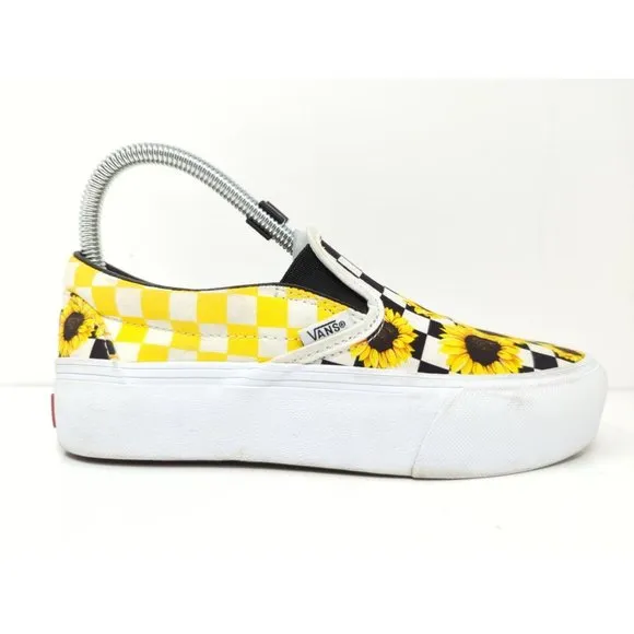 Vans Sunflower Dreams Checkerboard Platform slip on Shoes Womens 6.5 Great Cond