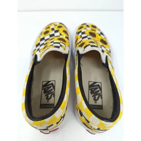 Vans Sunflower Dreams Checkerboard Platform slip on Shoes Womens 6.5 Great Cond