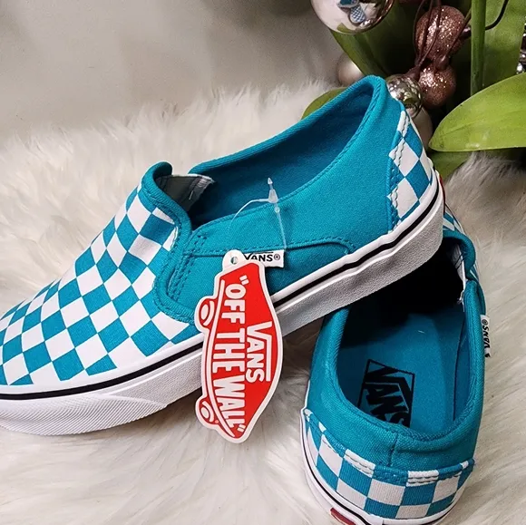 Vans Unisex Asher Canvas Low Platform Slip On  - Tile Blue Checkerboard W7.5 new