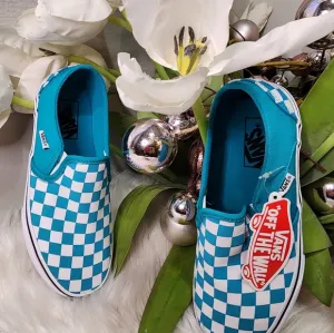 Vans Unisex Asher Canvas Low Platform Slip On  - Tile Blue Checkerboard W7.5 new
