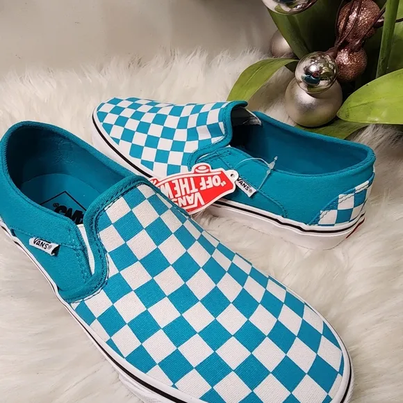 Vans Unisex Asher Canvas Low Platform Slip On  - Tile Blue Checkerboard W7.5 new