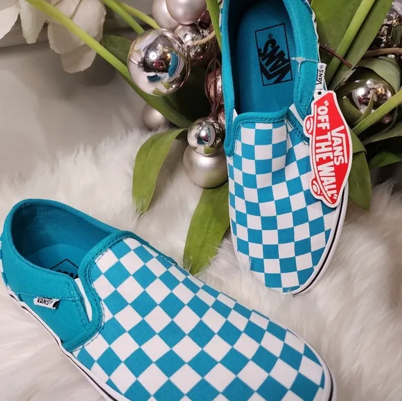 Vans Unisex Asher Canvas Low Platform Slip On  - Tile Blue Checkerboard W7.5 new