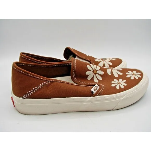 Vans VR30 Cush Tan Floral Daisy Slip On Shoes Size 8.5M-10W EVA Comfort Skater