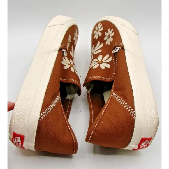 Vans VR30 Cush Tan Floral Daisy Slip On Shoes Size 8.5M-10W EVA Comfort Skater