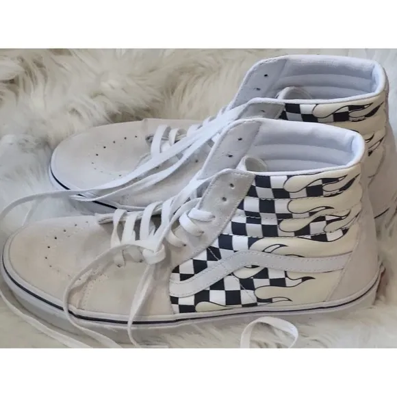 Vans White  Suede, Checkerboard  Hi Tops Sneakers For Men Size 11