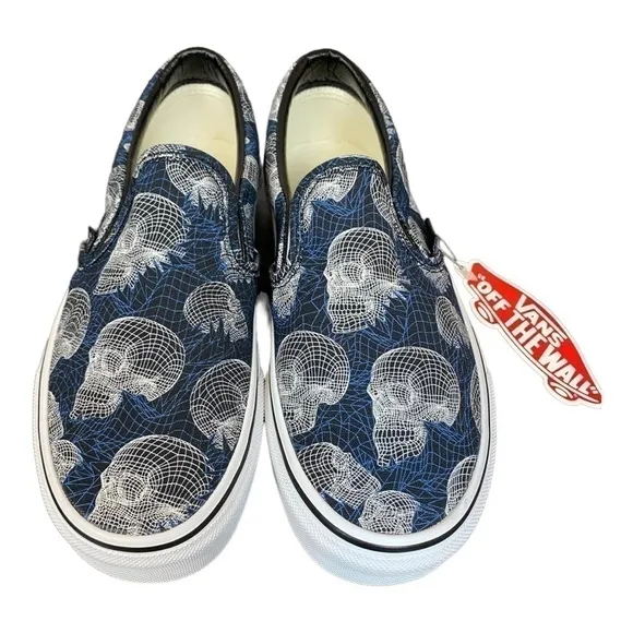 Vans Wireframe Skulls Classic Slip On Sneaker Size 6.5 Women