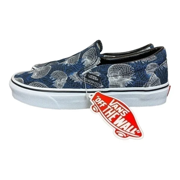 Vans Wireframe Skulls Classic Slip On Sneaker Size 7.5 Women