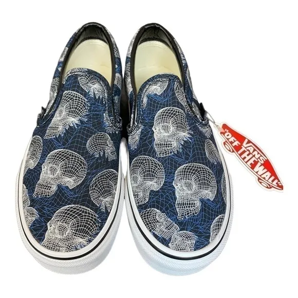 Vans Wireframe Skulls Classic Slip On Sneaker Size 7.5 Women