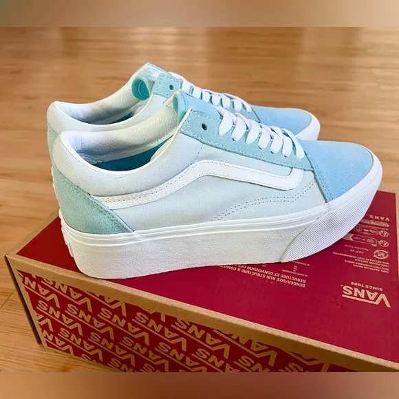 Vans -Women Old Skool Stackform Shoes, Color Suede/Canvas BlockBlue Size 8.0 US
