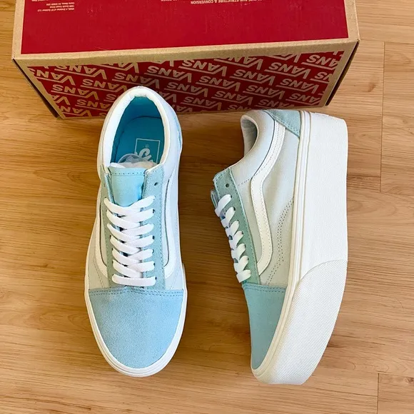 Vans -Women Old Skool Stackform Shoes, Color Suede/Canvas BlockBlue Size 8.0 US