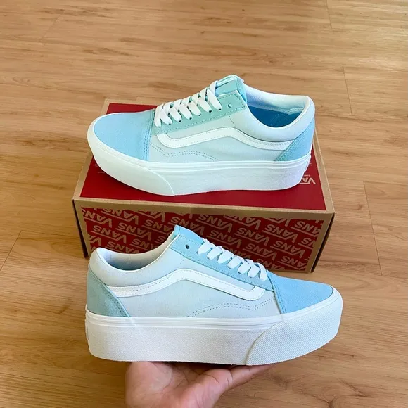 Vans -Women Old Skool Stackform Shoes, Color Suede/Canvas BlockBlue Size 8.0 US