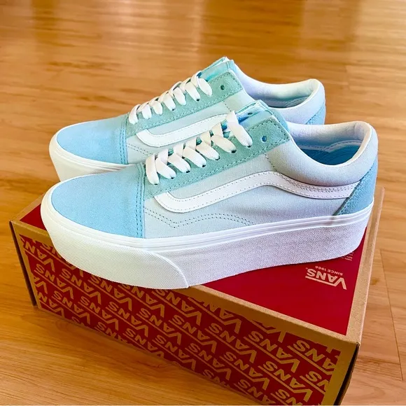 Vans -Women Old Skool Stackform Shoes, Color Suede/Canvas BlockBlue Size 8.0 US