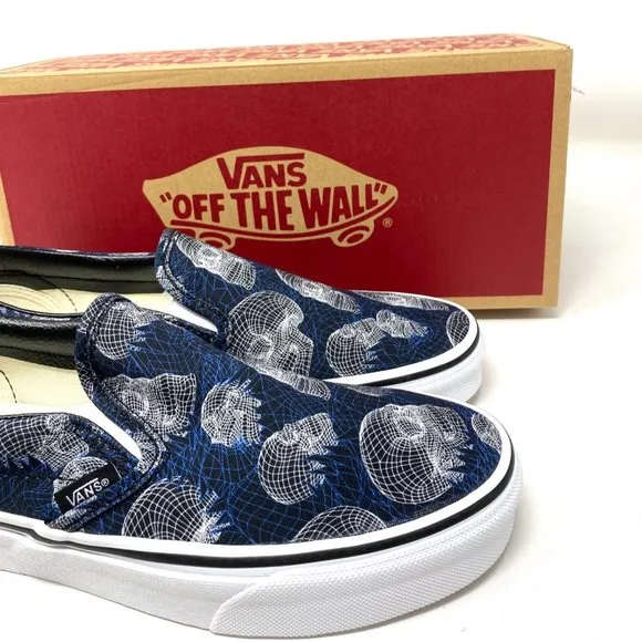 VANS Women Size VN0A33TB9IB Classic Slip On Wireframe Skull Black Canvas Sneaker