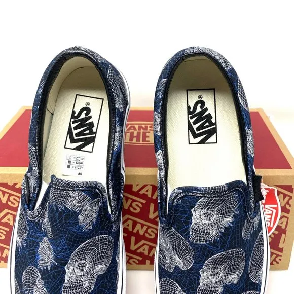 VANS Women Size VN0A33TB9IB Classic Slip On Wireframe Skull Black Canvas Sneaker