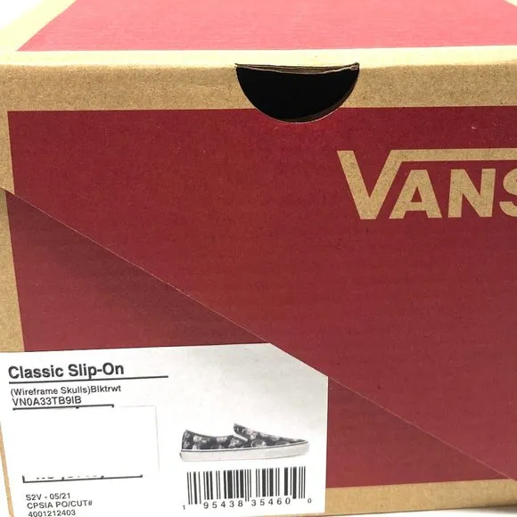 VANS Women Size VN0A33TB9IB Classic Slip On Wireframe Skull Black Canvas Sneaker