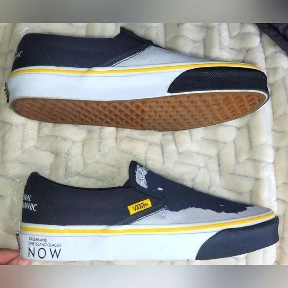 Vans National Geographic x Classic Slip-On 'Then Now Glacier,Mens sz 5.5/7Wms.