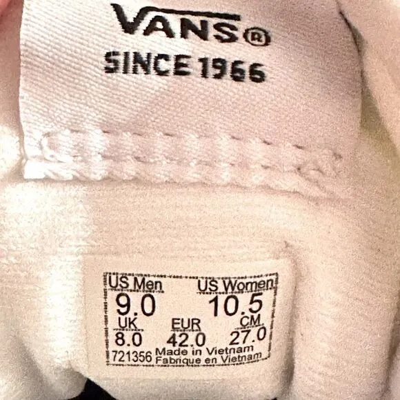 Vans Women 10.5 Men 9 Lowland ComfyCush White Black Sneakers Skater Shoes 721356