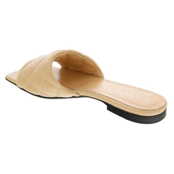 Ventutto Sand Quilted Flat Slide Leather Slipper