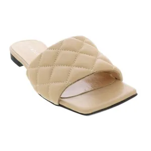 Ventutto Sand Quilted Flat Slide Leather Slipper