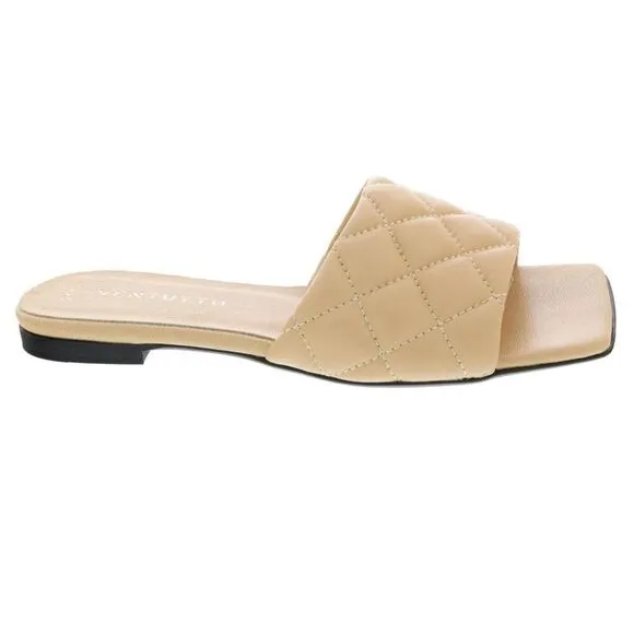 Ventutto Sand Quilted Flat Slide Leather Slipper