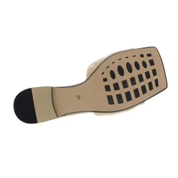 Ventutto Sand Quilted Flat Slide Leather Slipper