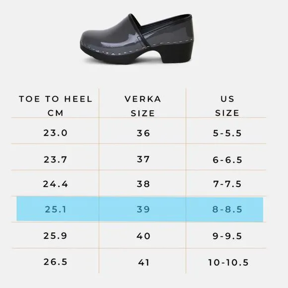 Verka Jobba Clogs in Gray Patent Leather
