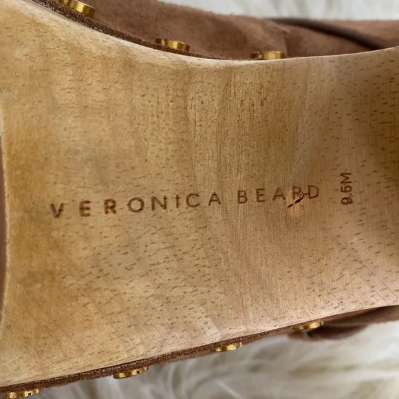 Veronica Beard Cognac Sued Mule/Clog Golden tone Studs wood heals Mint condition