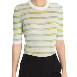 Veronica Beard Dean Ivory Multi Striped Linen Blend Sweater
